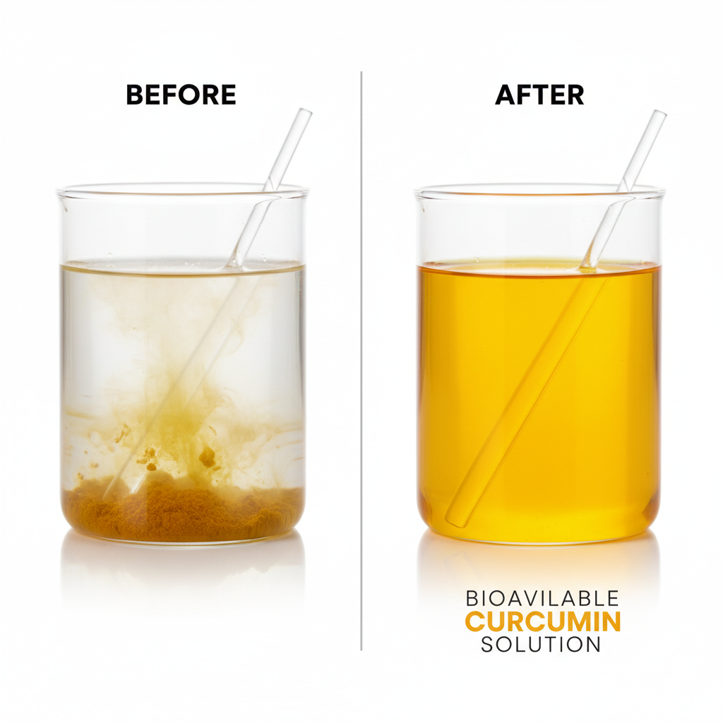 Comparison showing the difference between raw turmeric absorption and bioavailability-enhanced curcumin