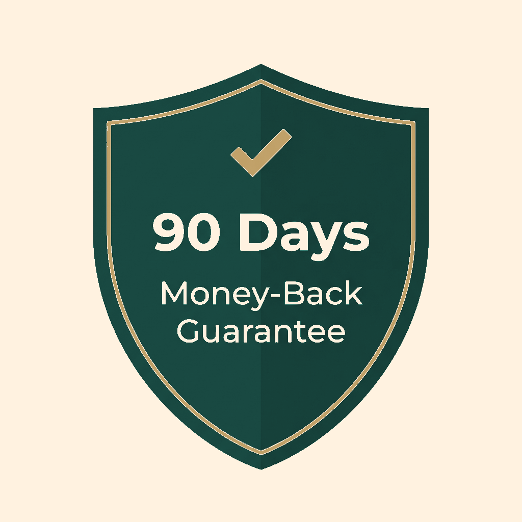 90 Day Money Back Guarantee shield badge