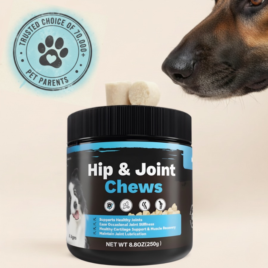 Cevosy Hip & Joint Chews jar with chews resting on the lid