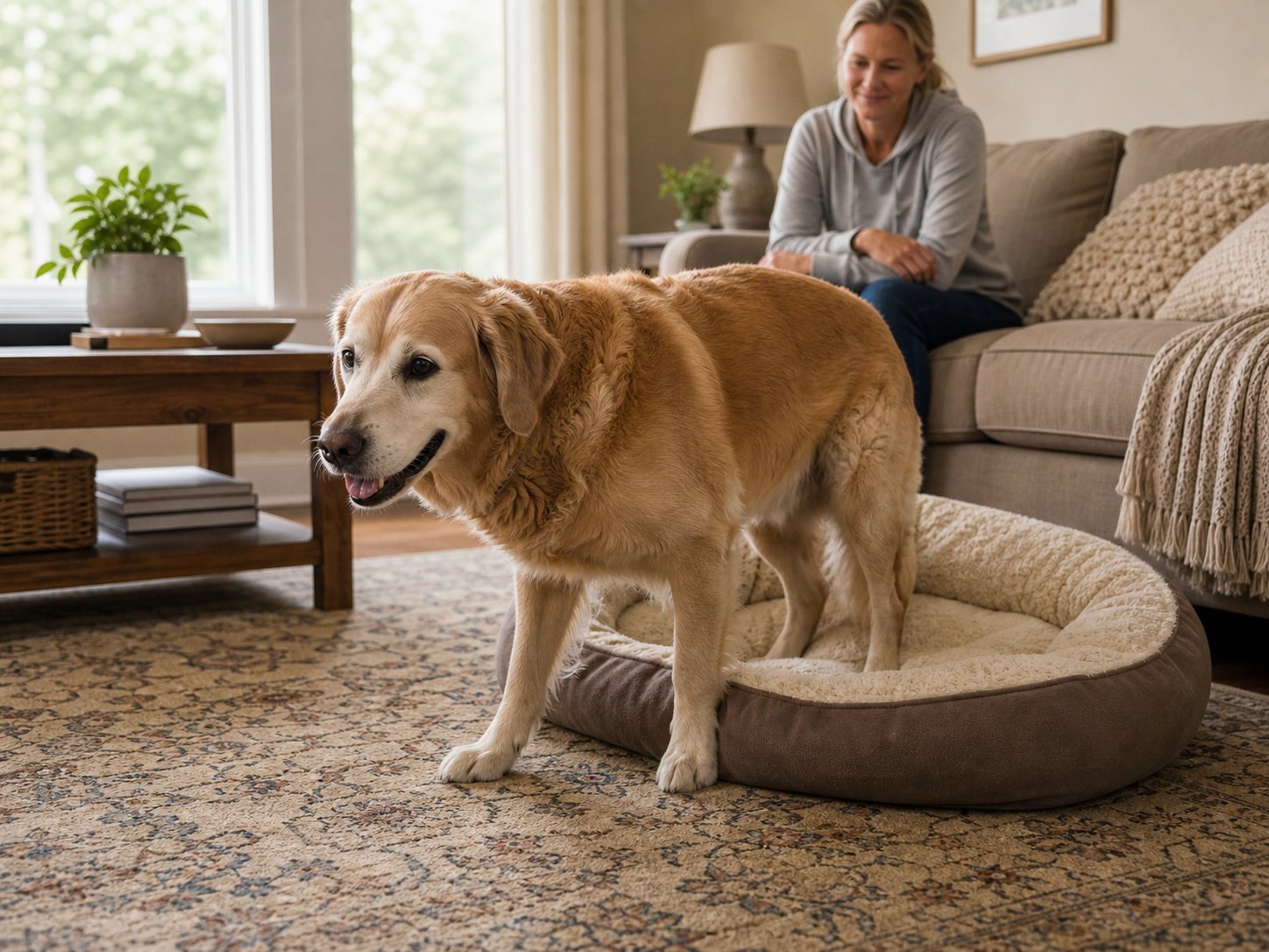 Senior dog rising easily from his bed